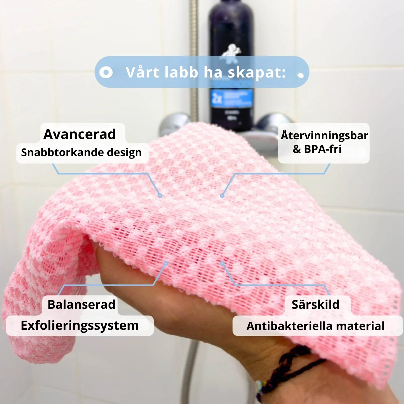 Blissali - Exfolierande antibakteriell duschhandduk